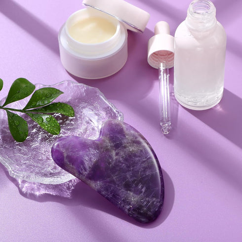 rosenice Gua Sha Facial Tools - Natural Scraping Massage Tool for Skincare Routine, Purple