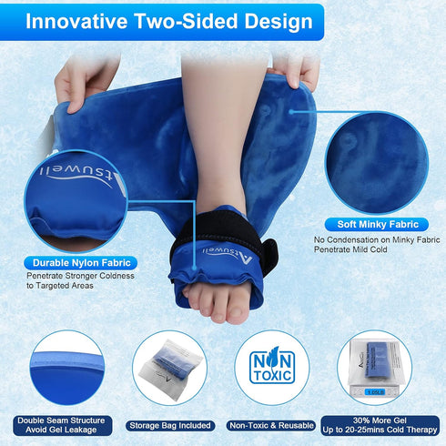 Atsuwell Reusable Ankle Ice Packs for Injuries, 2 Packs for Foot Pain Relief