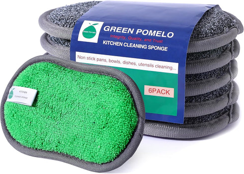 6 Pack Multi-Purpose Kitchen Sponges, Dual-Sided Microfiber Dish Scrubbers, Durable Reusable Cleaning Sponges