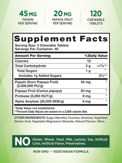 Nature's Truth Papaya Enzyme Chewable Tablets | 120 Count | Vegetarian, Non-GMO & Gluten Free Supplement for Digestion | Natural Tropical Flavor