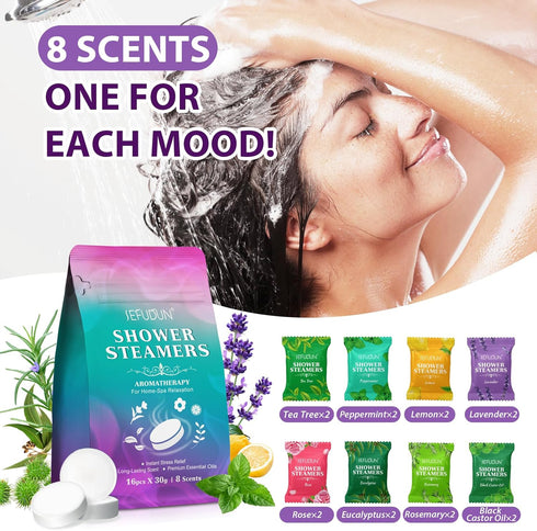 Shower Steamers Aromatherapy 16Pack - 8 Scents, Shower Bombs Birthday Gifts for Women, Shower Steamers for Home-Spa Relaxation, 8 Scents Essential Oils Stress Relief - Gifts for Women