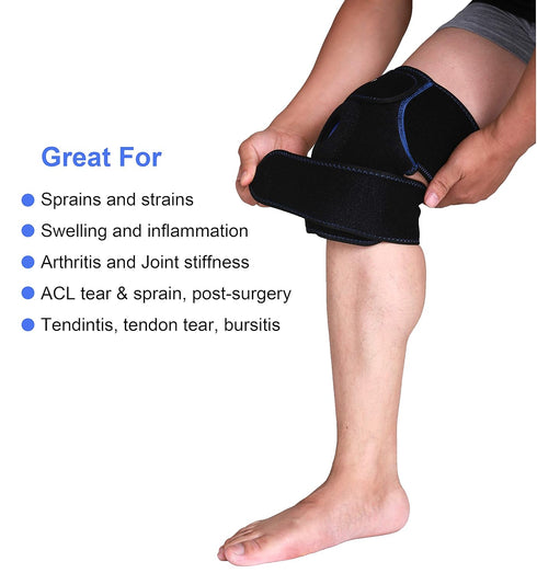 Koo-Care 2 Knee Gel Ice Pack & Wrap, Reusable Hot Cold Therapy Compress for Pain Relief, 9.9" x 7.9" Neoprene Brace