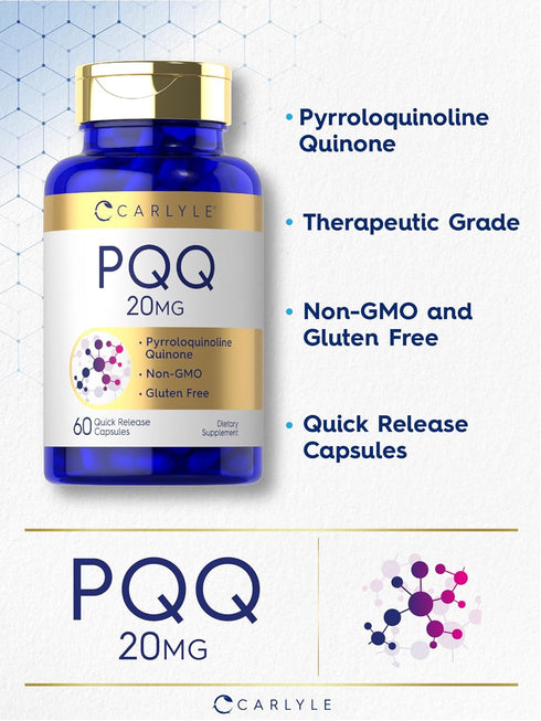 Carlyle PQQ Supplement | 20 mg | 60 Capsules | Non-GMO and Gluten Free