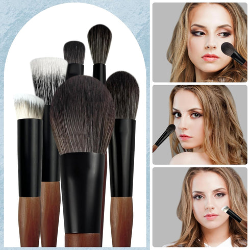 Travel Makeup Brush Set with Case, Mini Brushes for Powder, Foundation, Eyeshadow, 10 Pcs & 2 Triangle Puffs