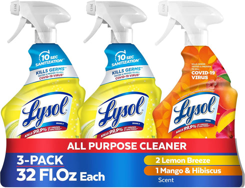 Lysol All Purpose Cleaner Spray, Multi-Purpose Disinfecting Spray, Kitchen & Bathroom Cleaner, Lemon