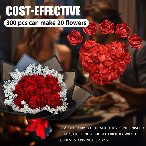 LatinaFlorista 500 Satin Ribbon Petals Pcs Half Finished Floral Accessories Easy to Assemble for Bridal Bouquet Making