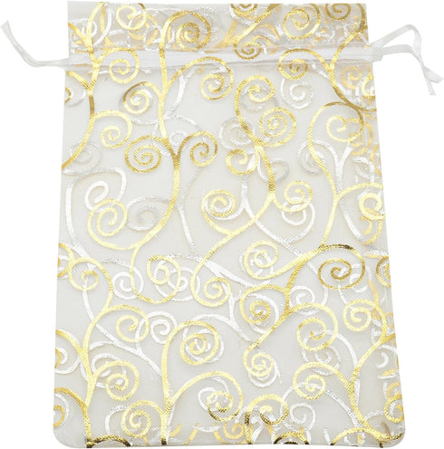 SUNGULF 100pcs Organza Pouch Bag Drawstring 6"x8" Strong Gift Candy Bag (Gold Silver)