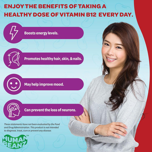 Methylated Vitamin B12 Jelly Bean Gummies for Adults, 120 Jelly Beans, Brain Health and Energy Booster