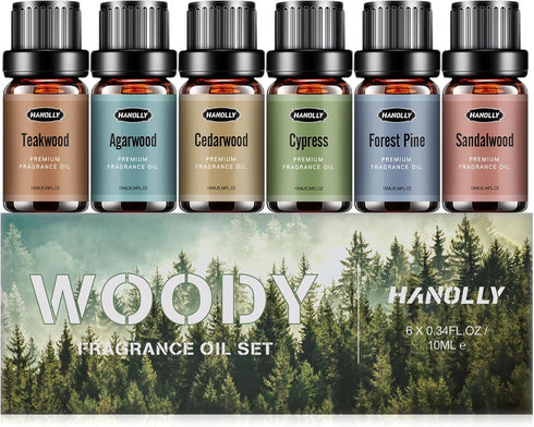 Woody Essential Oils Set - Men Scents Fragrance Oil Aromatherapy Kit for Diffuser (6x10ML)