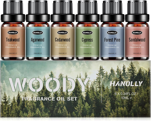 Woody Essential Oils Set - Men Scents Fragrance Oil Aromatherapy Kit for Diffuser (6x10ML)
