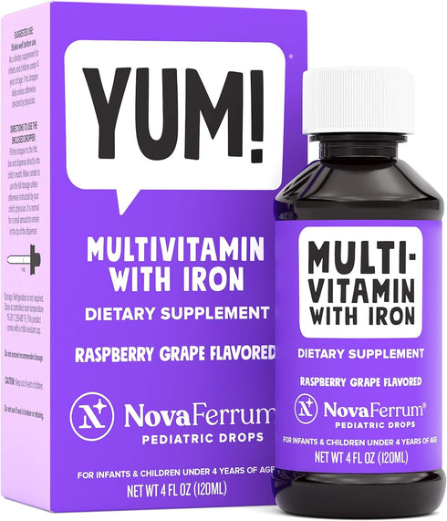 NovaFerrum Yum Multivitamin with Iron - 120 Servings, Immune Support for Infants, Toddlers & Kids