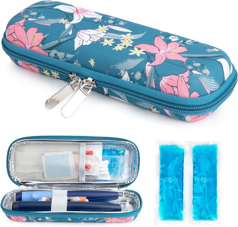 YOUSHARES Insulin Cooler Travel Case with 2 Cooler Ice Packs, Small EVA Diabetic Insulated Organizer for Medication
