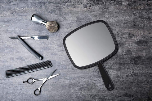 PROTECLE Hand Mirror - 10.3" L x 7.4" W Salon Barber Hairdressing Handheld Mirror with Handle, Square Black