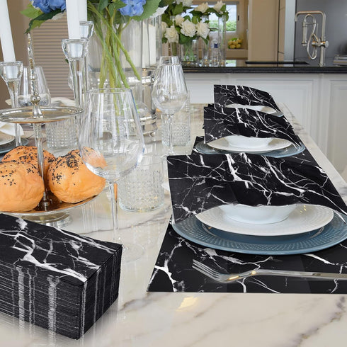 Zonon 50 3 13x16 Inch Pcs Black Marble Guest Towel Disposable Bathroom Paper Napkins Decorative Hand Towels Ply