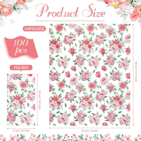 Table(Pink,100 Floral Napkins Disposable Flower Guest Hand Towels Decorative Paper Towels for Bathroom Wedding Birthday