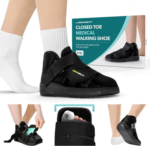 BraceAbility Closed Toe Medical Walking Shoe, Lightweight Broken Toe Cast Boot, Fractured Foot Brace, Men or Women