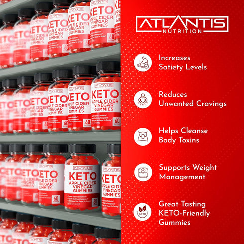 Gummies Gummies 1000MG 60 Count Atlantis Nutrition Keto ACV for Weight Loss - Apple Cider Vinegar Formulated to Support