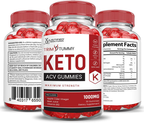 Tummy Gummies 1000MG Tummy Gummies B12 60 Gummys Justified Laboratories Trim Keto ACV Advanced Formula Trim Keto Apple