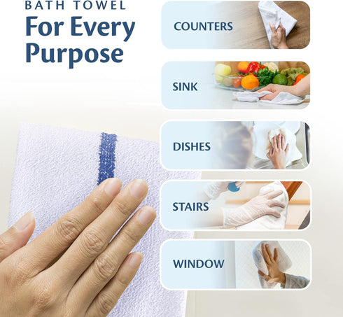 Universal Cleaning Towels, 24 Pack, 16” X 19” 100% Cotton Terry Weave Cloths for Home or Restaurant Use