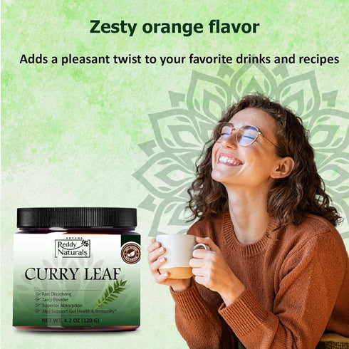 ARYANA Curry Leaf Powder Supplement, Supports Digestion, Gut, Hair & Skin Health, 4.2oz, Orange Flavor