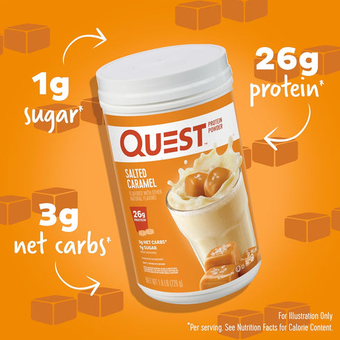 Quest Nutrition Salted Caramel Protein Powder; 26g Protein; Low Carb; 1g Sugar; Gluten Free; 1.6 Pounds; 24 Servings