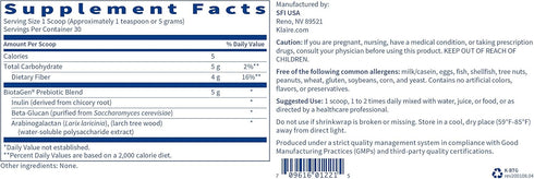 Klaire Labs Biotagen Powder, Prebiotic Inulin, Beta-Glucan & Arabinogalactan for Gut Microbiota, 30 Servings