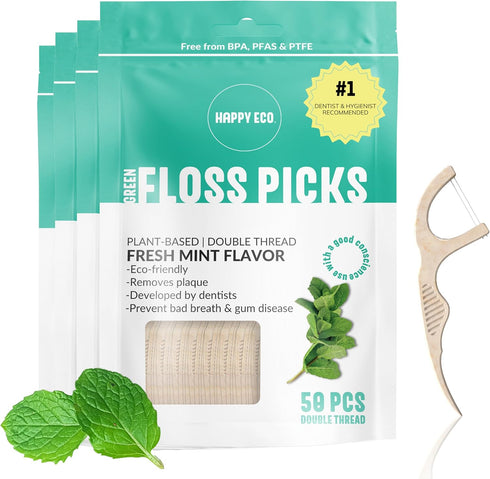 Biodegradable Floss Picks, 200pcs Natural, Vegan, Sustainable, Reusable Dental Floss, Shred Resistant and Nontoxic
