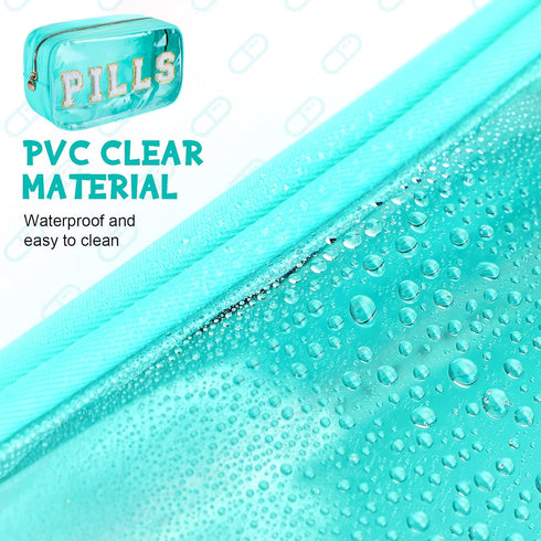 Hillban 2 Pcs Clear Makeup Bag Set, Preppy Chenille Letter Nylon Pouch for Travel Meds and Cosmetic Supplies