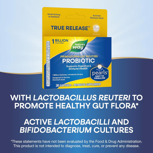 Nature's Way Primadophilus Reuteri Probiotic Pearls, 1 Billion Culture, 4 Strains for Digestive & Immune Health, 30