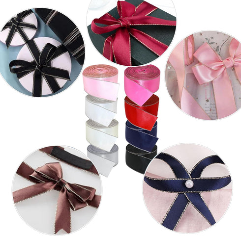 David Accessories Satin Ribbon with Silver Edges, 1.5 Inch Wide, 20 Yards for Gift Wrapping, DIY Crafts, Christmas Decor