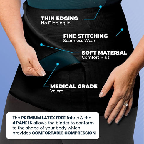 QORE LOGIQ Plus Size Abdominal Binder Post Surgery - C Section Belly Binder, Adjustable 12" Compression Wrap for