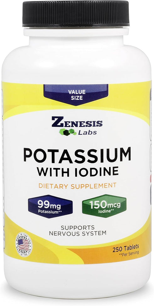Potassium Gluconate 99mg + 150mcg Iodine from Kelp, Bulk (250 Tablets/Bottle)