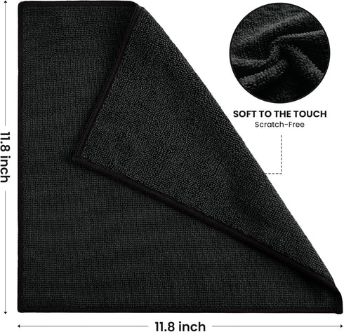 SIFANGKE 12 Pack 11.8"X11.8" Microfiber Cleaning Cloth, Lint-Free and Highly Absorbent Rags, Black Reusable Microfiber