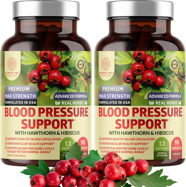 2-Pack N1N Premium Blood Pressure Support with Hawthorn & Hibiscus - Natural Supplement for Cardio Health, 180 Caps