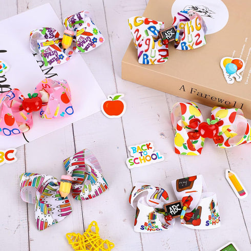 Whaline 6Pcs Back to School Bow Hair Clips, Colorful Grosgrain Hair Bow Barrettes for Kindergarten