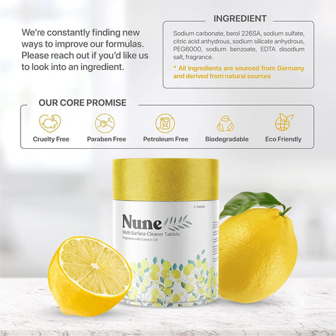 Nune Multi-Purpose Cleaner Refills - 6 Pack All Purpose Cleaning Tablets, 144 fl oz Total, Non-Toxic Lemon Fragrance