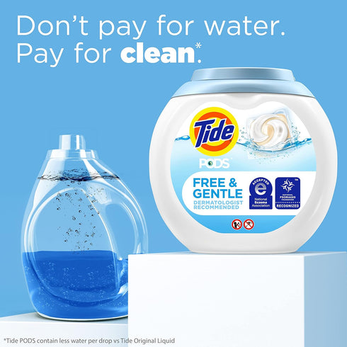 Tide Free and Gentle Laundry Detergent Pods, 57 Count, Unscented, Hypoallergenic for Sensitive Skin