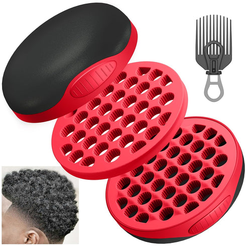 Silicone Curl Brush Set (Red) | Magic Curly Hair Brush, Africa Comb, Afro Pick, Wave Curler Tool for Men, Women, Boys,