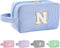 Personalized Initial Makeup Bag A-Z, Travel Toiletry Monogram Cosmetic Bag, Cute Pouch for Women, Teen Girls (Blue, N)