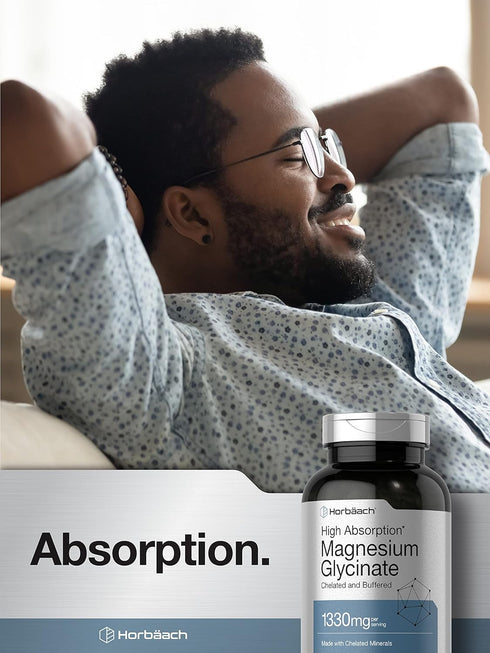 Horbaach Buffered Magnesium Glycinate, 1330mg, 250 Capsules, with Chelated Minerals, Non-GMO, Gluten Free