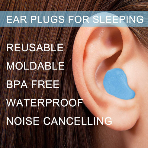 Ear Plugs for Sleeping, Reusable Silicone Moldable Noise Cancelling Earplugs for Swimming, Snoring
