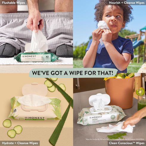 The Honest Company Plant-Based Flushable Wipes, 99% Water, Hypoallergenic, Fragrance Free, 126 Count