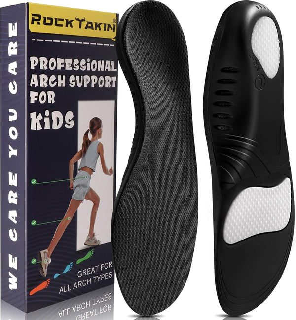 ROCKTAKIN Kids Arch Support Shoe Insoles, Plantar Fasciitis Orthotic Inserts Strong Support