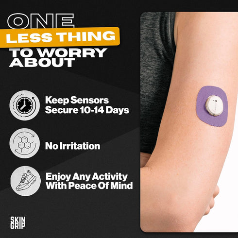 Skin Grip Adhesive Patches for Dexcom G7 & Stelo CGM, Waterproof & Sweatproof Cover, 20 Pack, Purple