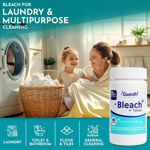 Bleach Tablets, 40 Count - Multipurpose Cleaning for Laundry, Kitchen, Bathroom Tiles, Toilet Bowls