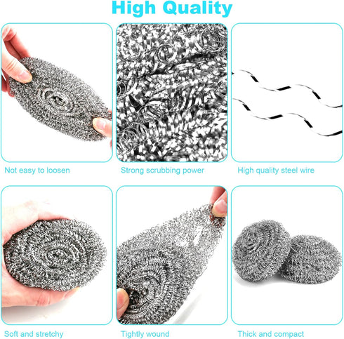 15 Pack Steel Wool Scrubber - Heavy Duty Stainless Steel Scrubbers for Cleaning Dishes, Pots, Pans, Bathroom, Oven