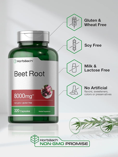 Horbaeach Beet Root Powder Capsules 8000mg | 320 Pills | Non-GMO, Gluten Free High Potency Herbal Extract Supplement