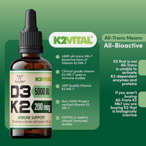 Vitamin D3 K2 5,000 IU Liquid Drops (5,000 IU D3 and 200mcg K2 MK-7) Max Absorption Liquid Vitamin Drops (30 Servings)