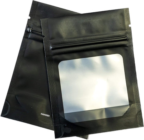 HANSER Smell Proof Odorless Mylar Resealable Foil Pouch Bags - 100 Pieces, 3x4 inches, Airtight, Matte Black