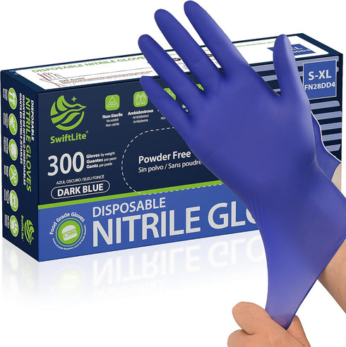 SWIFTLITE Disposable Nitrile Gloves, Food Safe, Latex-Free Powder-Free, Kitchen Rubber Gloves for